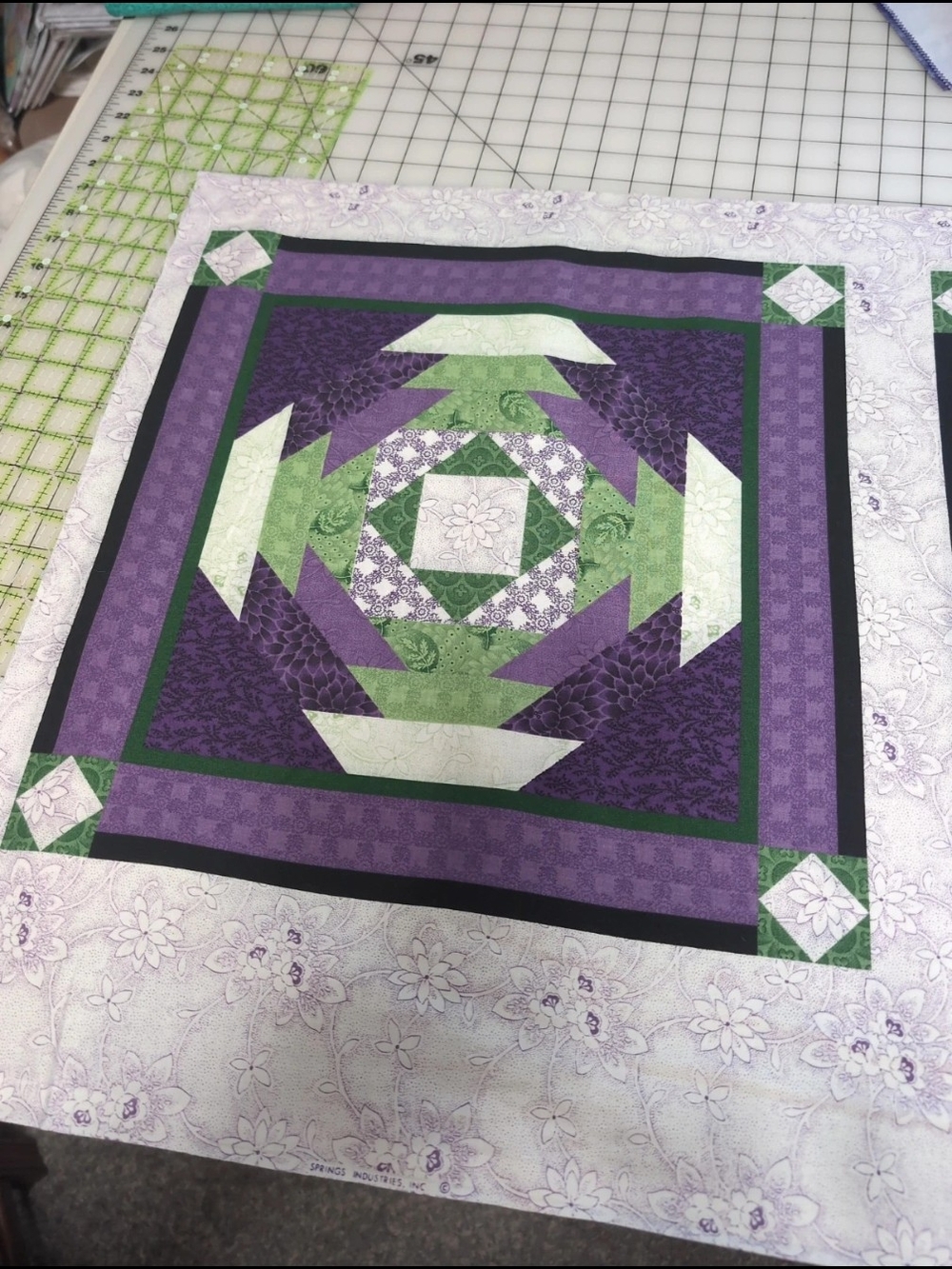 Handcrafted Purple & Green Patchwork Quilt Top - Home Bedding
